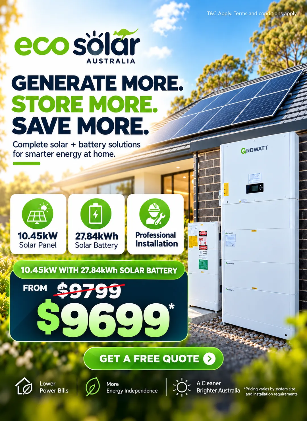 10.45kW solar panel with 27.84kWh solar battery package from $9,699 by Eco Solar Australia